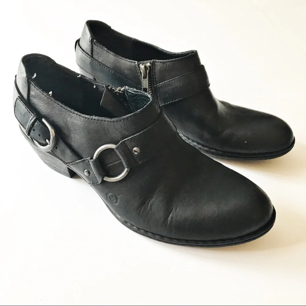 Born Black Leather Ankle Booties with Buckles